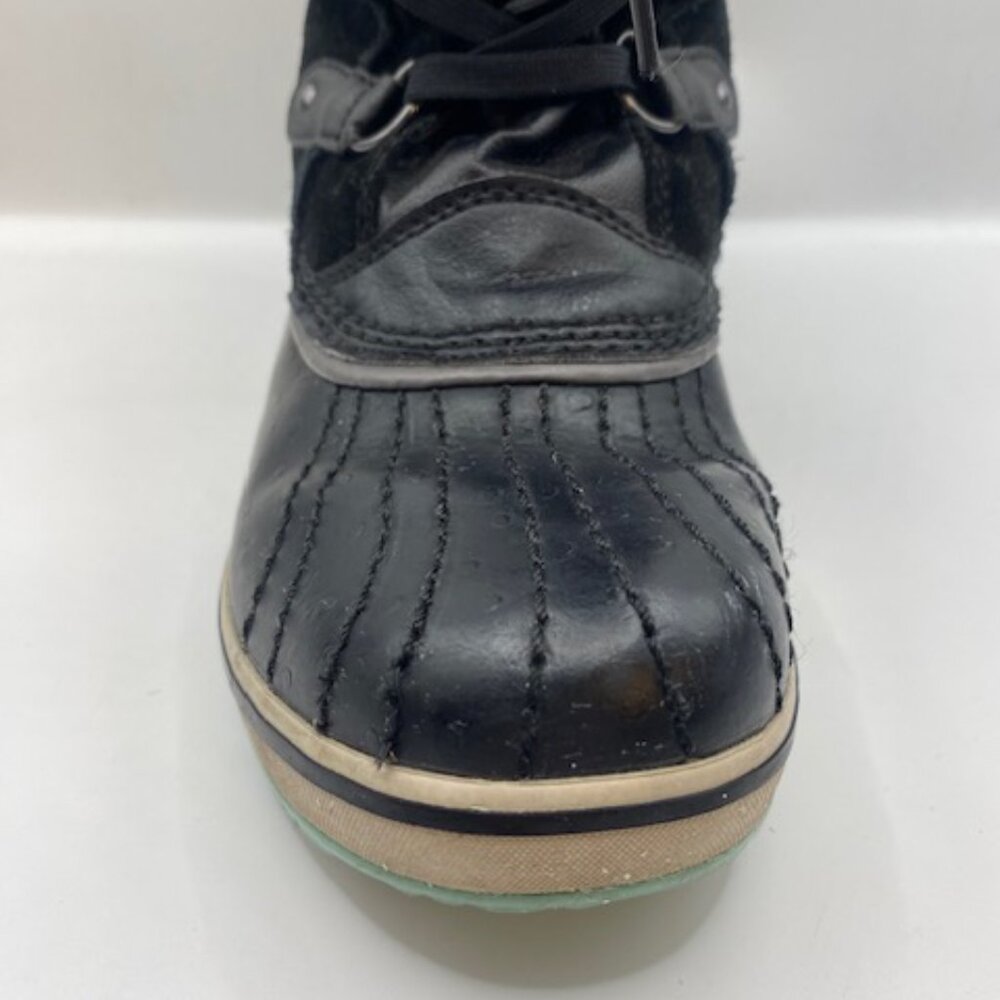 Kids SOREL black and blue lace up snow boots faux fur - Picture 5 of 13